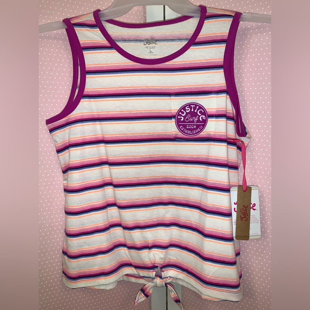 Girls size L 12-14 Justice surf tank top. Colorful stripes. Front pocket soft